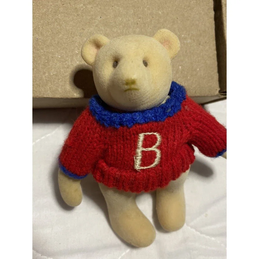 Gund Miniature Jointed Winter Teddy Bear “B” Red Sweater Vintage HTF